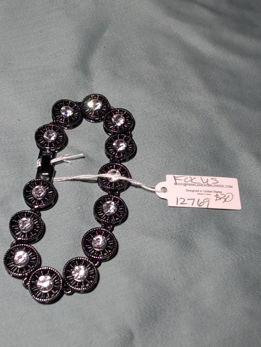 Park Lane Black and Clear Crystal Medallion Bracelet Focus